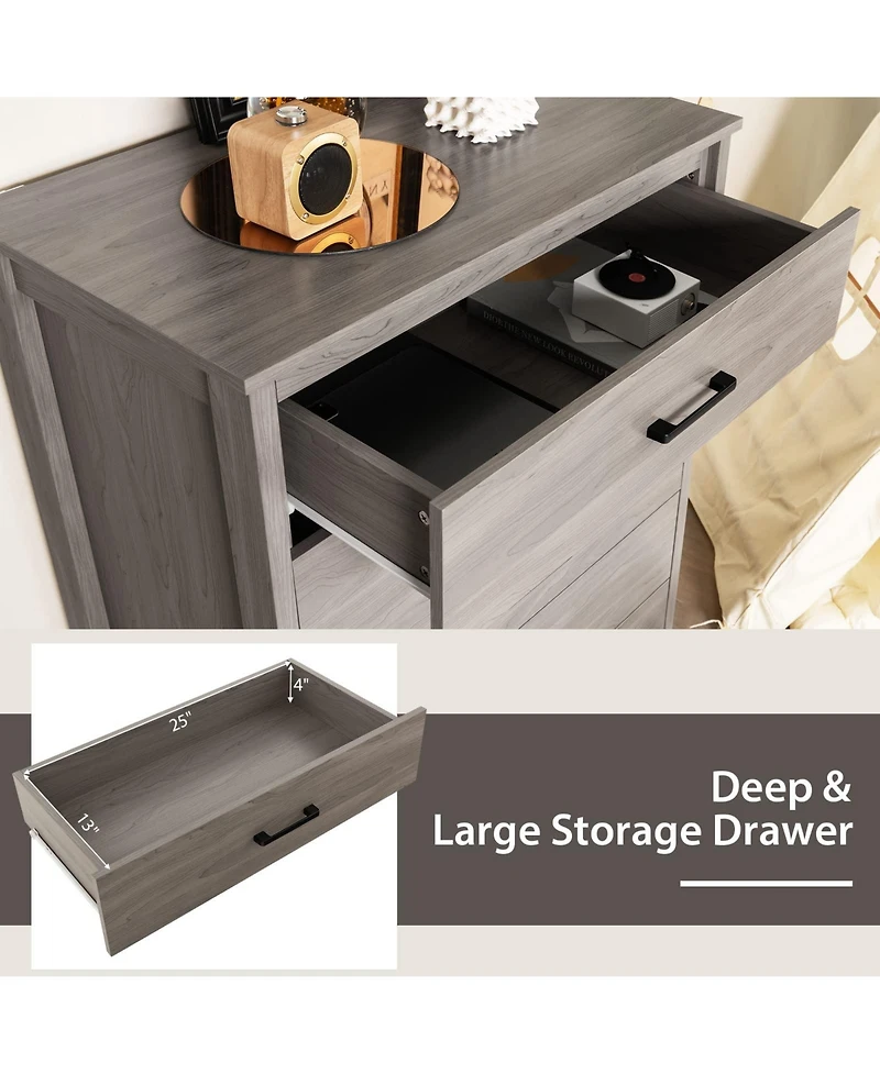 Modern 5-Drawer Multipurpose Chest Dresser with Metal Handles