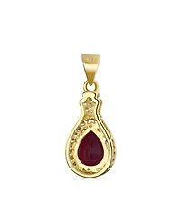 Bling Jewelry 3.5CT Teardrop Created Synthetic Ruby Zircon Halo Pendant Necklace Gold Plated Sterling Silver