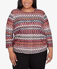 Alfred Dunner Plus Size Runway Ready Geometric Crew Neck Ruched Side Top