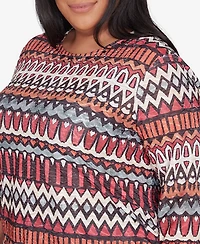 Alfred Dunner Plus Size Runway Ready Geometric Crew Neck Ruched Side Top