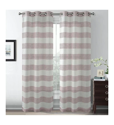 Kate Aurora Metallic Semi Sheer Rugby Striped Grommet Top Window Curtains - 38 in. W x 84 in. L, Blue