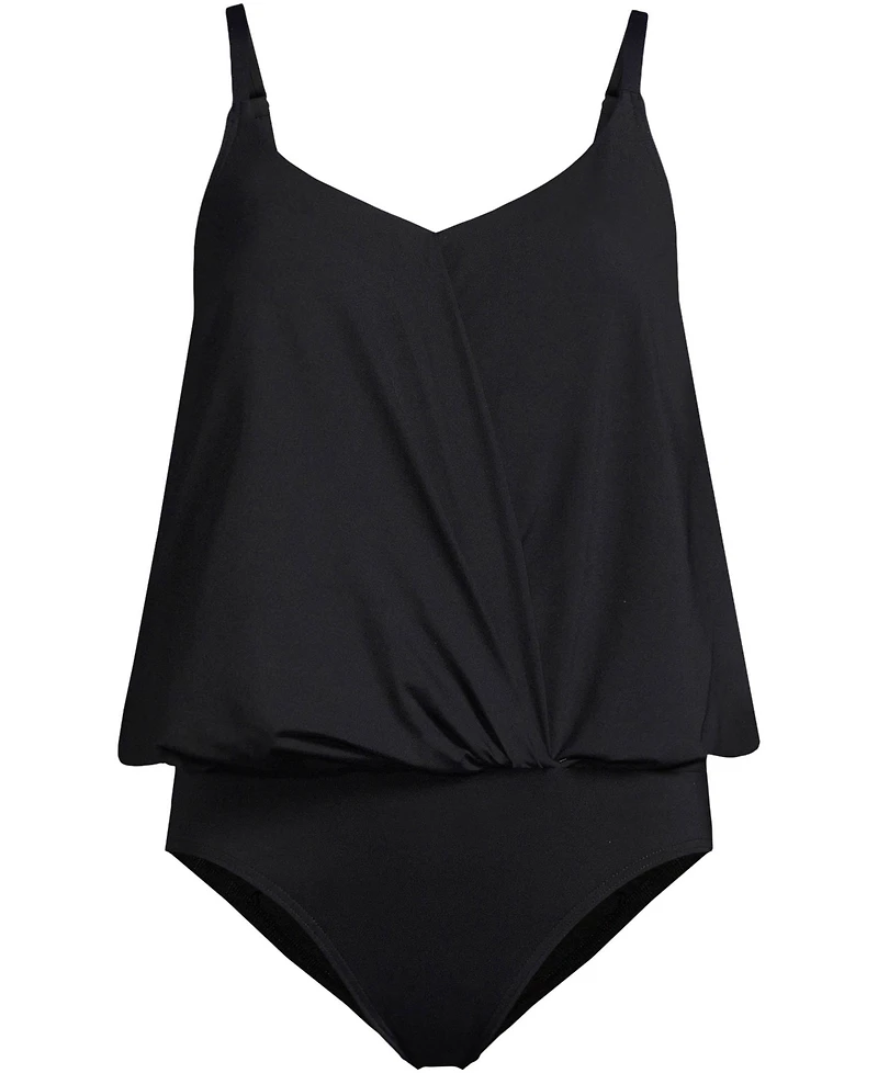 Lands' End Women's Smoothing Control Blouson Fauxkini One Piece Swimsuit