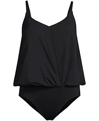 Lands' End Women's Smoothing Control Blouson Fauxkini One Piece Swimsuit