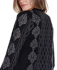 Belldini Women's Black Label Lurex Jacquard Open-Front Cardigan Sweater