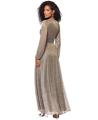 Betsy & Adam Women's Metallic V-Neck Long-Sleeve Gown