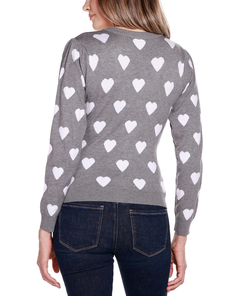 Belldini Women's Hearts Jacquard Cardigan Sweater