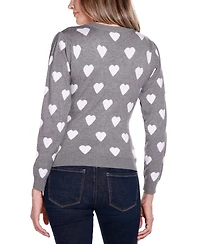 Belldini Women's Hearts Jacquard Cardigan Sweater