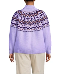 Lands' End Plus Cozy Lofty Fair Isle Yoke Mock Neck Sweater
