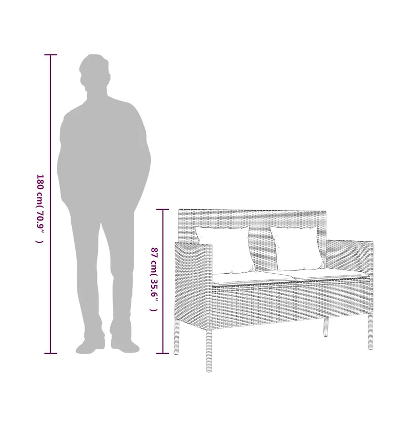 vidaXL Patio Bench with Cushions Brown Poly Rattan