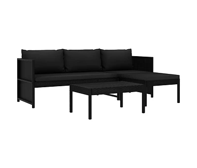 vidaXL 3 Piece Patio Lounge Set with Cushions Poly Rattan Black
