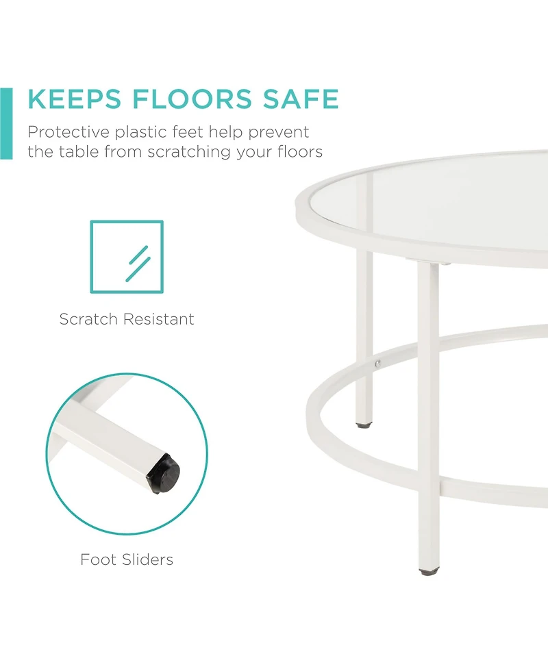 Best Choice Products 36in Round Tempered Glass Coffee Table for Home, Living Room, Dining Room