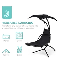 Best Choice Products Hanging Curved Chaise Lounge Chair Swing for Backyard, Patio w/ Pillow, Shade, Stand
