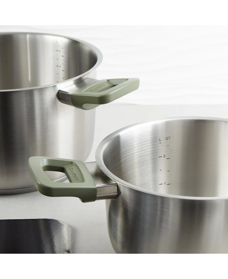 BergHOFF Leo Bolt 8pc Recycled Stainless Steel Cookware Set, Green