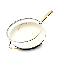 NutriChef 14'' Non-Stick Fry Pan with Lid – Durable Pan with Silicone Handle, Interior Non-stick Ceramic Coating and Polyester coating Outside