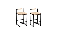 Set of 2 Bar Stools with Back Paper Rope Woven Counter Height Dining Chairs for Kitchen
