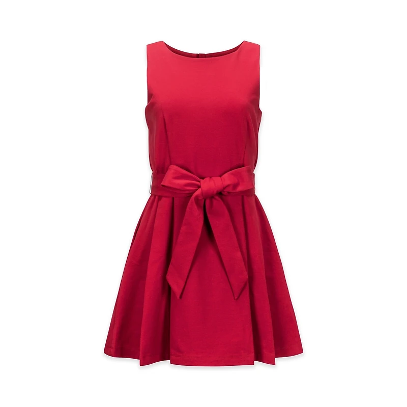 Hope & Henry Women's Sleeveless Ponte Skater Dress with Waist Sash