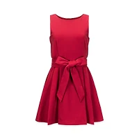 Hope & Henry Women's Sleeveless Ponte Skater Dress with Waist Sash
