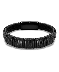Rhona Sutton Vanguard Black Leather Stainless Steel Bracelet