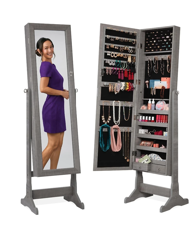 Best Choice Products Jewelry Armoire Cabinet, Full Length Mirror w/ Velvet Storage Interior, Lock
