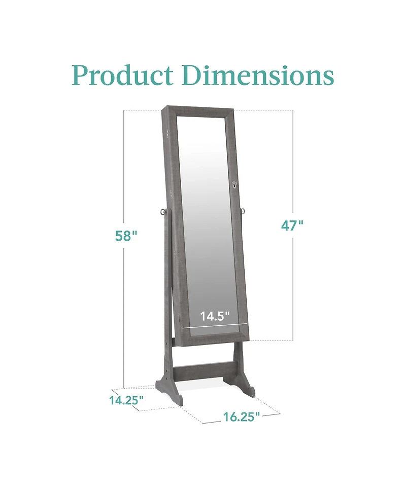 Best Choice Products Jewelry Armoire Cabinet, Full Length Mirror w/ Velvet Storage Interior, Lock