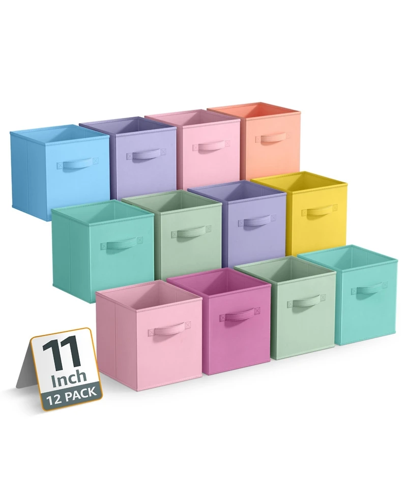 Sorbus 11 Inch 12 Pack Sturdy Collapsible Fabric Storage Cubes with Handle - for Organizing Clothes, Toys, Books, Shelves & more