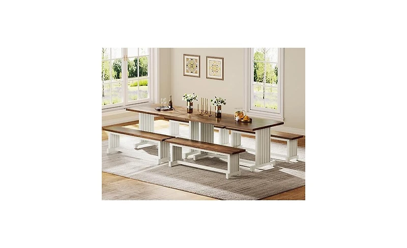 Tribesigns 47" Dining Table Set for 4-6, 3-Piece Kitchen Room Table with 2 Benches, Farmhouse Wood Dinner Table for Small Space, Home Kitchen
