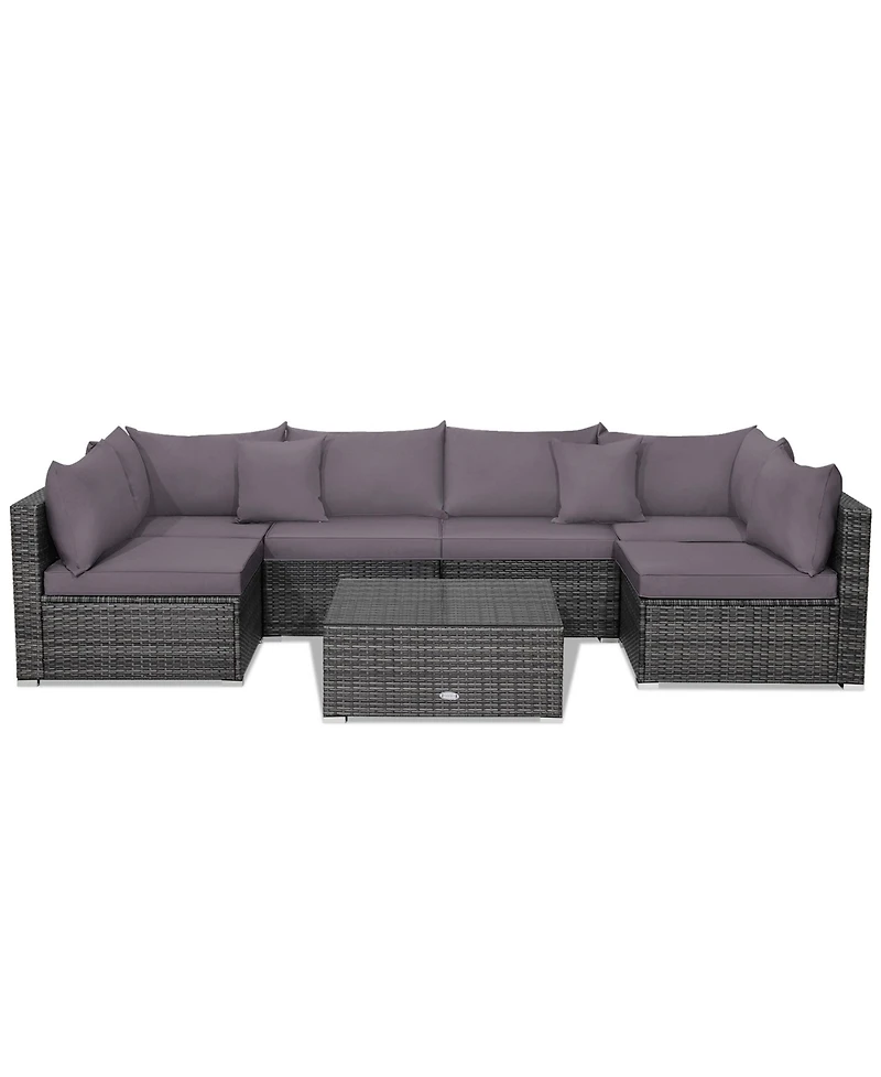 Gymax 7PCS Patio Rattan Sectional Sofa Set Outdoor Furniture w/ Cushions