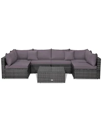 Gymax 7PCS Patio Rattan Sectional Sofa Set Outdoor Furniture w/ Cushions