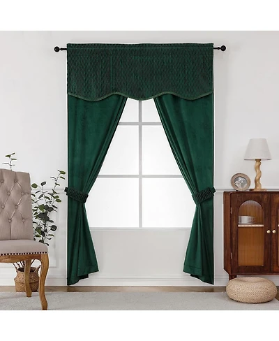 Kate Aurora Christmas Essentials Light Filtering Complete Attached Velvet Window Curtains & Valance Set - Gold