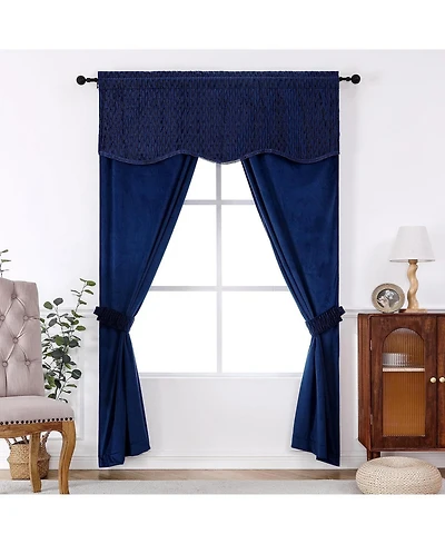 Kate Aurora Christmas Essentials Light Filtering Complete Attached Velvet Window Curtains & Valance Set - Gold
