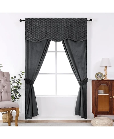 Kate Aurora Christmas Essentials Light Filtering Complete Attached Velvet Window Curtains & Valance Set - Gold