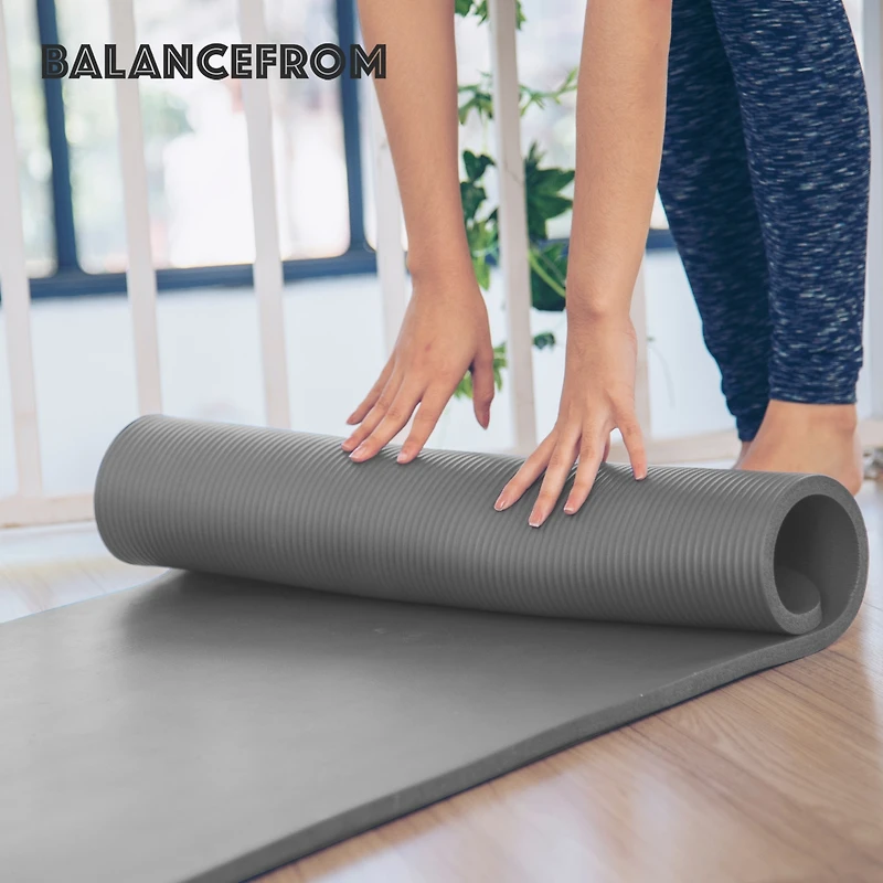 BalanceFrom Fitness BalanceFrom GoCloud 1" Extra Thick Exercise Yoga Mat with Carrying Strap, Gray