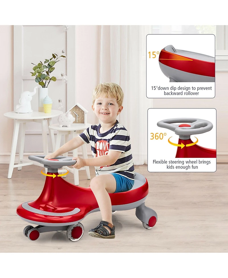 Gymax Wiggle Car Ride-on Toy w/ Flashing Wheels for Toddlers & Kids Pink