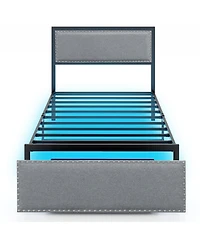 Gymax Twin Size Bed Frame w/ Storage Drawer Metal Platform Bed w/ Led Lights