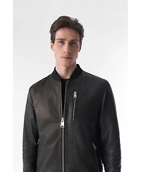 Furniq Uk Men's Genuine Leather Bomber Jacket, Natural Grain Black