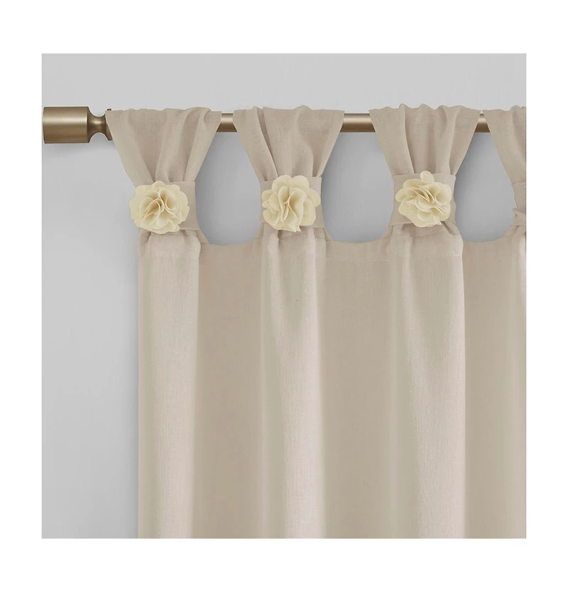 Rosette Floral Embellished Cuff Tab Top Solid Curtain Panel