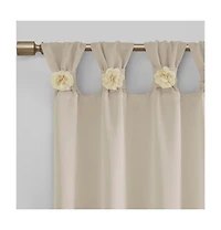 Rosette Floral Embellished Cuff Tab Top Solid Curtain Panel
