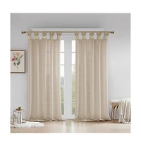 Rosette Floral Embellished Cuff Tab Top Solid Curtain Panel
