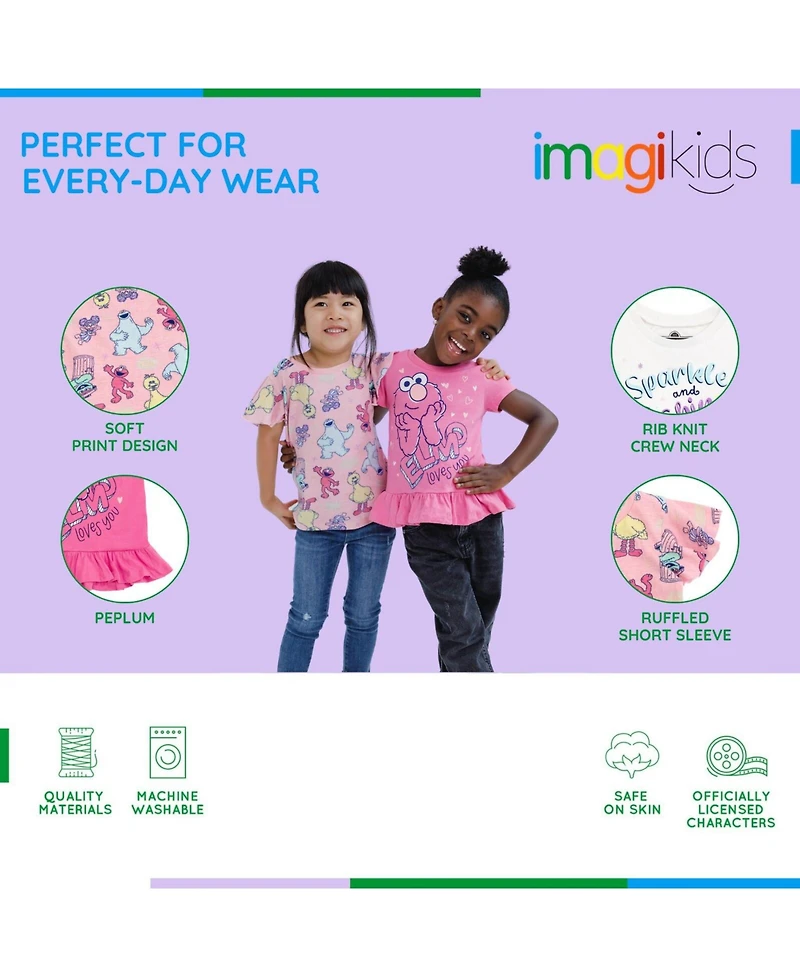 Sesame Street Toddler Girls 3 Pack T-Shirts to (12 Months - 6-6X