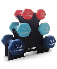 HolaHatha 3, 5, and 8 Pound Dumbbell Hand Weight Set with Storage Rack, Multi