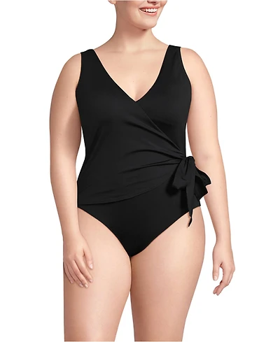 Lands' End Plus Side Tie Wrap One Piece Swimsuit
