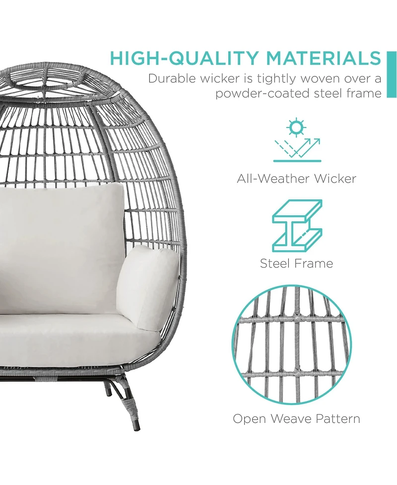 Best Choice Products Wicker Egg Chair Oversized Indoor Outdoor Patio Lounger w/ Steel Frame, 440lb Capacity