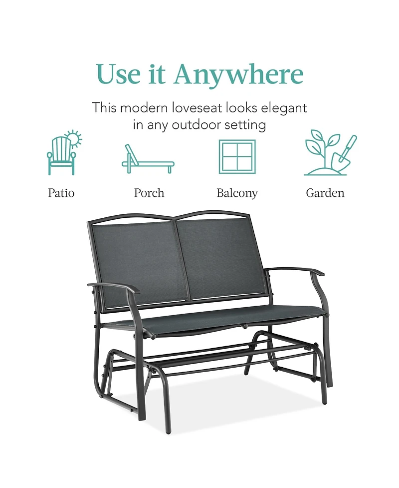 Best Choice Products 2-Person Outdoor Swing Glider, Steel Patio Loveseat, Bench Rocker w/ Armrests