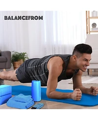 BalanceFrom Fitness 7 Piece Yoga Set with Mat, Stretch Strap, & Knee Pad, Blue