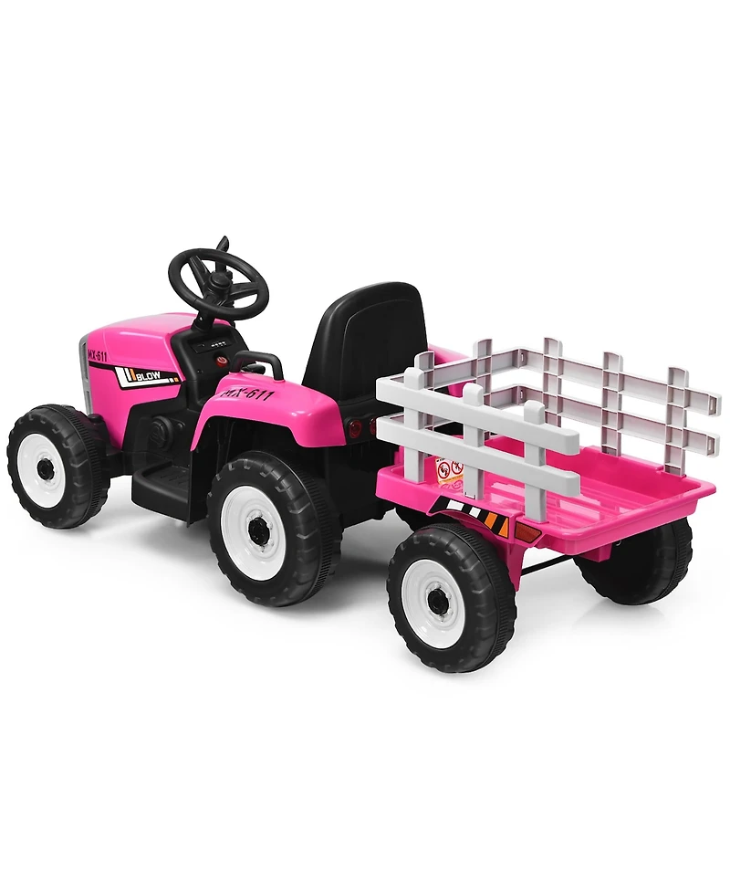 12V Kids Ride On Tractor with Trailer Ground Loader w/ Rc & Lights