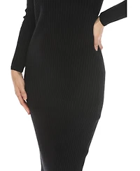 White Mark Women's Long Sleeve Rib Midi Sweater Dress