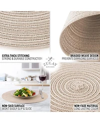 Braided Round Place Mats & Anti-Skid Placemat for Dining - Set of 6