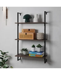 Madera Industrial 3-Shelf Wood Wall-Mounted Open Ladder Bookcase, Metal Frame
