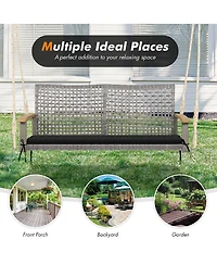 2-Person Patio Wicker Hanging Swing Chair Loveseat Cushion Porch Red