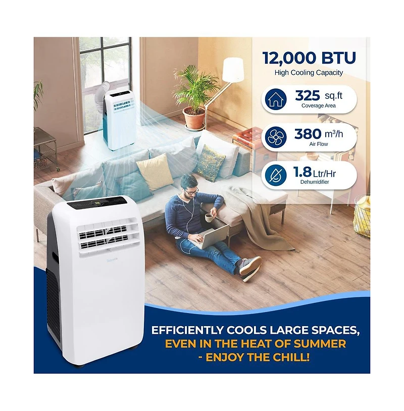 SereneLife Portable Air Conditioner & Heater, 12,000 Btu Cooling, 12,000 Btu Heating, Built-in Dehumidifier & Fan